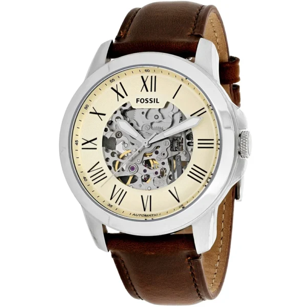 Fossil Men's Grant Beige Dial Watch - Dark Brown