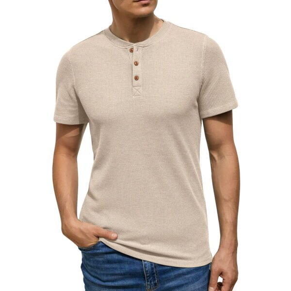 GIRUNS Men's Short Sleeve Waffle Henley T-Shirt