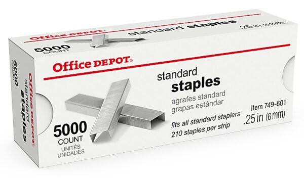 Office Depot® Brand Staples, 1/4″ Standard, Full Strip, Box Of 5,000, 2661